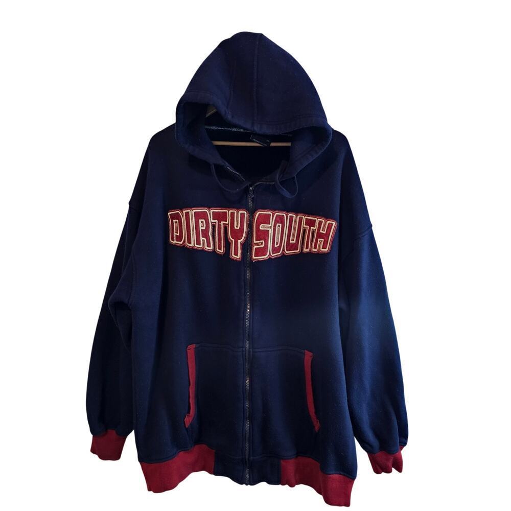 Vintage Dirty South Y2K Hoodie Mens 3X Blue Retro Streetwear Skater Hip Hop Zip